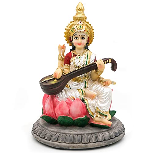 Hindu Goddess Saraswati Idol Statue - 5.1”H Saraswati Statue Indian Spiritual Culture Sculpture Pooja Item India Idol Statue Diwali Decor Diwali Gifts Hindu God Figurines