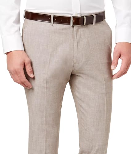 Tasso Elba Mens Chambray Flat Front Dress Pants 36W x 30L Taupe2