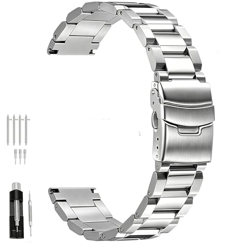 Image of Juntan 18mm 20mm 21mm 22mm 24mm 26mm Classic Stainless Steel Watch Band Silver Black Grey Blue Gold Brushed Metal Watch Strap for Women Men Watch Replacement Band Double Buckle
