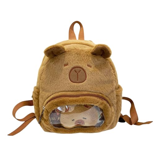 Homvik Zaino carino Cpaybara, zaino Kawaii, zaino in peluche Capybara, borsa per la scuola Ita Pin, borsa carina per ragazzi ragazze bambini, Marrone, M