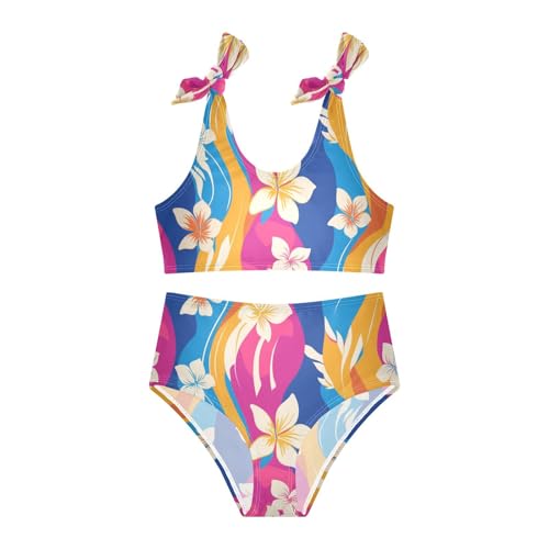 KLL Retro Boho Flower Girls Two Piecing Bikini Sets Quick-Dry Swimsuit Swimming Suits Cute Shoulder Strap3