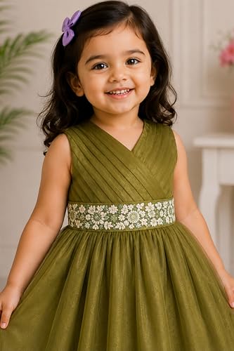 Image of TotzTouch Baby Girls Party Dress | Sleeveless Dress with Embroidered Belt for Birthday Baby Stylish Dress
