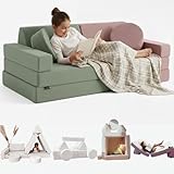TIPICHOU Sofá Infantil Modular para niños - Sofa Cama 2 plazas Plegable Convertible – Transformable en Cama supletoria, colchón de Suelo niños (Rosa Y Verde)