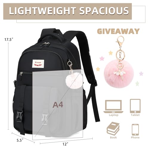 School Backpack for Teen Girls College Backpacks for Women Students Bookbag Large 15.6 Inch Laptop Bags Kids Kindergarten Elementary Middle School Bag Anti Theft Daypack Sport Travel Back Pack Black3