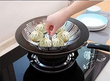 MEBISO Stainless Steel Vegetable Fruit Steamer Punching Food Drain Bowl Basket Foldable Vegetable Steamer for Cooking to Fits Various Size Pot 2