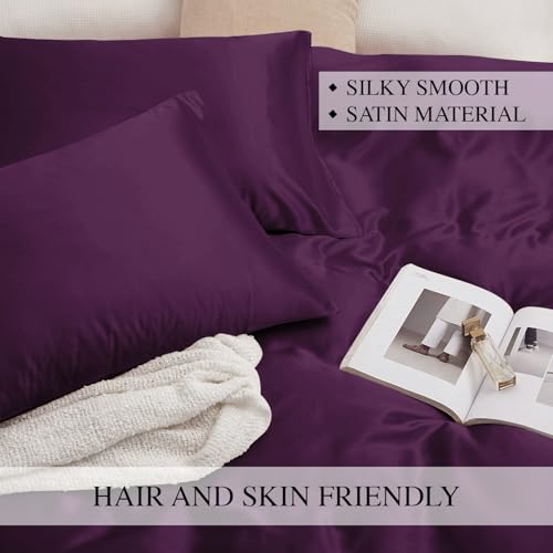 Image of Homestan Satin Bedsheet for King Size Bed with 2 Pillow Covers, Modern Bed Sheet for Romantic Nights(100x108 inches, Wine)