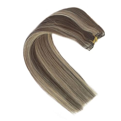 Image of Seamless Clip in Human Hair Extensions 20 Inch Remy Hair Extensions Ombre Brown to Blonde Clip on Extensions Silky Straight 70g 70pcs