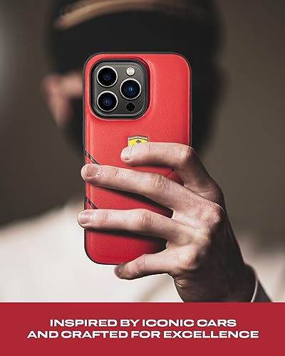 Image of CG MOBILE Ferrari iPhone 14 Pro Max Case [Official Licensed] Contrasted Lines Hot Stamped On A PU Leather Cases Protective Case /Cover Designed for iPhone 14 Pro Max (6.7-Inch) 2022 - Red