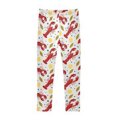 Red Lobster Lemon Leaf Girls Leggings Ultra Soft Compression Yoga Gym Pants for Kids 4-10T