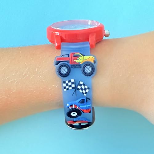Image of Kids 3D Band First Watch - Analog Color Watch - Monster Trucks, Dinosaurs, Spider - Time Teacher - Girls, Boys, Children - School Watch