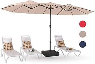 PHI VILLA 15ft Patio Umbrella Double-Sided Outdoor Market Extra Large Umbrella with Crank, Umbrella Base Included (Beige)