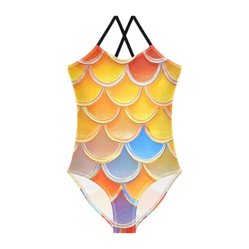Bolaz Girls Swimsuits One-Piece Bathing Suits Multicolor Kids Sport Summer Beach Swimwear for 3-10 Years Old-Colored Scales Pattern