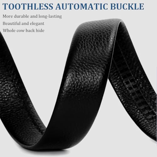 Image of GUSTAVE 130cm PU Leather Belt for Men, Large Size Auto Lock Zinc Alloy Buckle, Business & Casual Fashion, Adjustable, No Holes, Father's Day & Birthday Gift, Black, 3.5cm Wide, Durable for Office