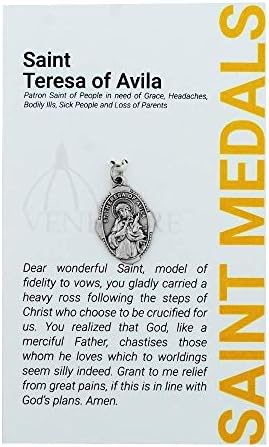 1" Saint and Holy Subject Medal with Prayer Card | Over 25 Different Saints | Durable and Detailed Charm | Pendant Medal Carded with Prayer | Christian Jewelry (St. Teresa of Avila) - Image 6