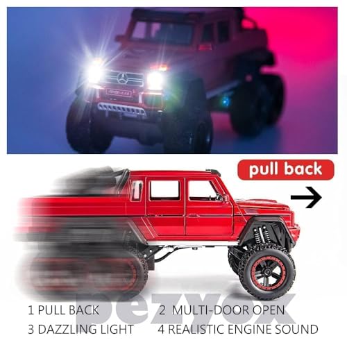 Image of 1 /22 Benz G63 AMG 6x6 V12 Off-Road Black Pickup Model Car, Zinc Alloy Pull Back Toy car with Sound and Light for Kids Boy Girl Gift (Red)