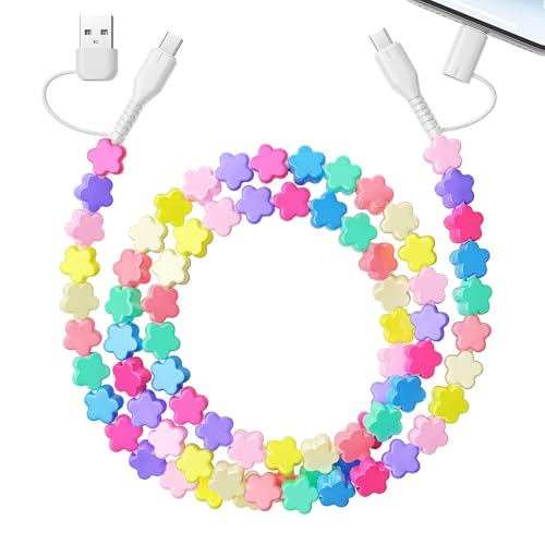 ATESSON USB C Cable 4 in 1 Multi Beaded Phone Charger 60W Fast Charging Cord with Type C & iOS Port for iPhone 17 16 15 14 13 12 Pro Max and Android Cute Multi Charging Cable for Women Girls Color
