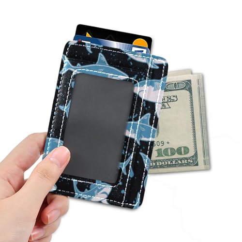 Front Pocket Minimalist Leather Slim Wallet Credit Card Holder Blue Shark for Men & Women4
