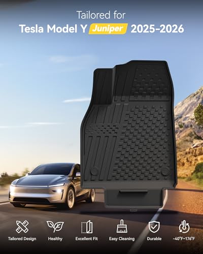 Image of 3W Tesla Model Y Juniper Floor Mats 5PCS (Not for Standard) Lumedge TPE | Rear Cargo Liner, Custom Fit 2025 2026 Model Y Accessories, TPE All Weather Non-Slip, Black, Over 10 Years Lifespan