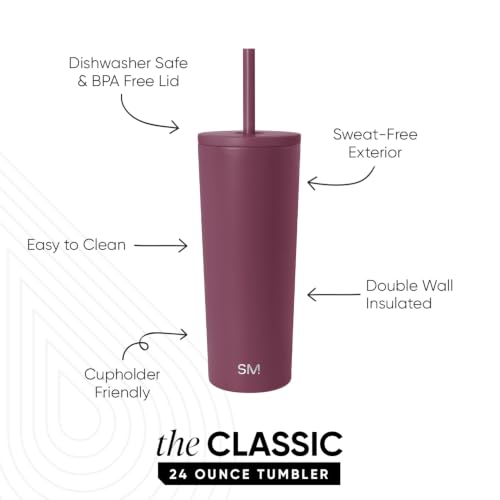 Image of Simple Modern Iced Coffee Tumbler, Insulated | 24oz | Purple | Reusable Stainless Steel Cup, Travel Mug, Water Bottle with Straw | Cupholder Friendly & Spill Resistant, Fig Jam