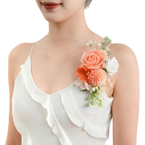 TINGE TIME Artificial Shoulder Corsages Flowers, Set of 2, Mother of The Bride Floral Corsage for Wedding Ceremony Anniversary Formal Dinner Party (CoralPink&Champagne)