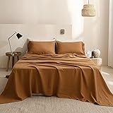 Simple&Opulence 100% Linen Sheet Set Solid Color-4 Pcs Washed French Linen Bed Sheets(1 Flat Sheet,1...
