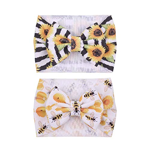YanJie Baby Large Bows Headwrap Stretch Print Textured Fabric Top Knot Turban Headband Hair Accessories 2pcs/pack (5sunflower)