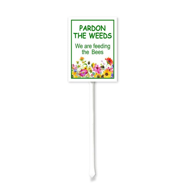 Bidesign (7x8.8) IN Pardon The Weeds We Are Feeding The Bee Yard Sign With Metal Stake Lawn Sign Stand Kit Outside Garden Grass Save Bees Tin Pollinator Signs Outdoor Decorations