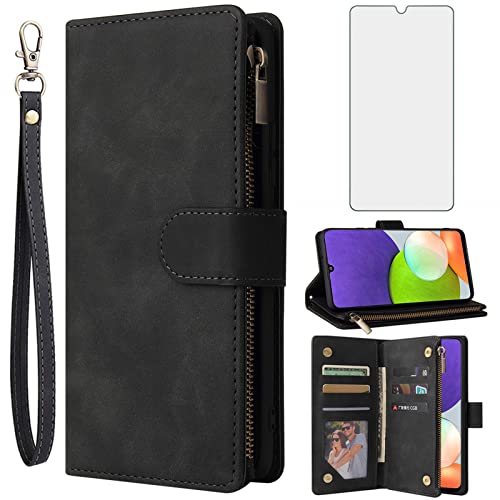 Housse Samsung Galaxy A33 5G Asuwish en cuir avec film écran en verre trempé Noir