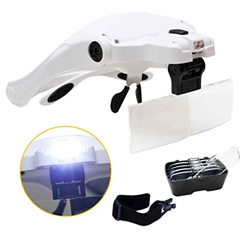 OCULOS LUPA DE CABECA PALA PROFISSIONAL COM 5 LENTES E 2 LEDS BRANCA PARA DENTISTAS, ESTETICA WRITE E MEDICOS