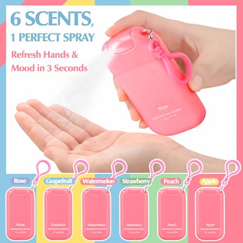 Image of 12 Pack Mist Hand Sanitizer Spray Keychain Cute Mini Hand Sanitizer Travel Size Bulk 1oz Scent Moisturizing Back to School Teacher Gift Classroom Variety Pack for Gym Purse Backpack(Pink,Cute)