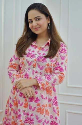 Image of DHRUVI TRENDZ Anarkali Kurta-Set for Women - Viscose Rayon Printed Kurta & Straight Pant | Festive Ethnic Indian Traditional Outfit for Functions & Puja | Lightweight Two Piece Dress for Daily Wear & Holiday Look | 3 /4 Sleeve