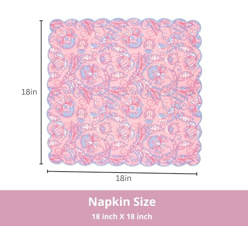 Image of PurpleEssences Scalloped Cloth Napkins 18x18 in - BlushPink Edge Light Blue