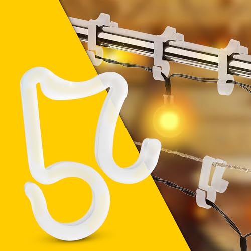 100 Pack Gutter Light Clips &ndash; Weatherproof Gutter Clips for Hanging Outdoor Lights &ndash; Flexible...