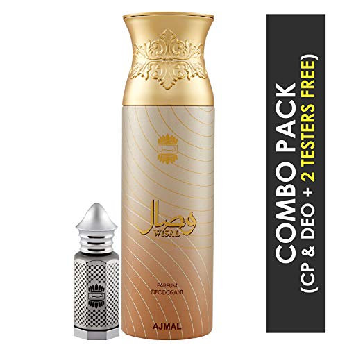 Ajmal Asher Concentrated Perfume Oil Oriental Alcohol-free Attar 12ml for Unisex and Wisal Deodorant Floral Musky Fragrance 200ml for Women - Image 2