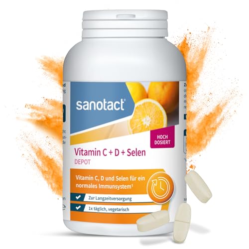 sanotact Vitamin C 1000 + D3 + Selen Depot – 180 Tabletten | Immunsystem Unterstützung | Langzeit-Depot Wirkung