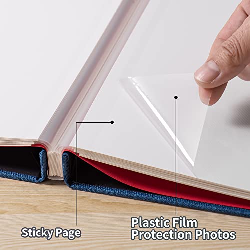Image of Photo Album Self Adhesive 3x5 4x6 5x7 6x8 8x10 8.5x11 11x10.6 Magnetic Scrapbook Album DIY Length 11x10.6 Inch 40 Pages Linen Cover With Metallic Pen and Accessories (Blue)