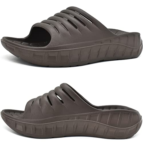 KuaiLu Sandalias de Recuperación Hombre Comodas Ortopedicas Fascitis Plantar Chanclas Caballero Soportes de Arco Ligera Abierta Deportivas Chancletas Verano Playa Piscina Goma AllMarrón EU44