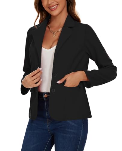 MINTLIMIT Blazers for Women Business Casual Dressy Long Sleeve Notched Lapel Blazer Jackets Stretchy Button Front Blazer with Pockets,Black,M4