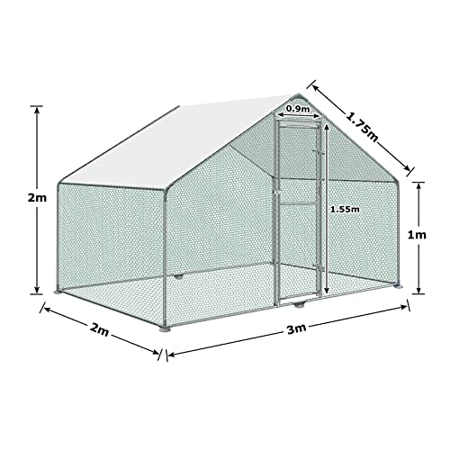 Froadp Pollaio Voliera All'aperto Grande Recinto per Polli Ruspanti con Copertura di Protezione Solare in PE Gabbia Recinto per Polli Recinto per Esterni con Struttura in Acciaio Zincato (3x2x2m) - immagine 3