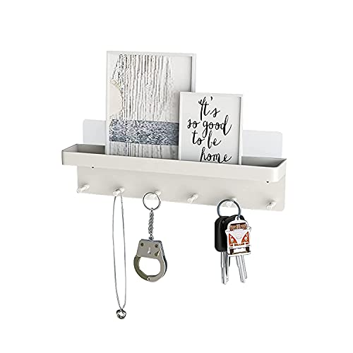 LUOWAN Key Holder for Wall Decorative, 6 Hooks Wall Mount Mail and Key Holder for Wall Decorative, Stainless Steel Key Hooks, Key Rack with Tray for Farmhouse Hallway Kitchen Office Decorâ€”White