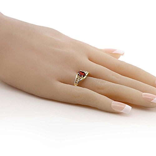 Gem Stone King 0.90 Cttw Oval Red Garnet 18K Yellow Gold Plated Silver Ring for Women | Gemstone Birthstone | Oval 7X5MM | Available In Size 5, 6, 7, 8, 93