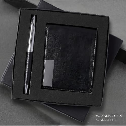 Image of 2 in 1 Personalized Office Gift Set of Pen and Men's Waller with Your Name Engraved, A Gift for All Corporate and Personal Occasions (Black)