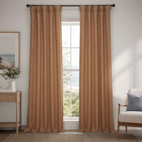 Image of HPD Half Price Drapes - Faux Linen Curtains for Living Room (1 Panel) - 50W X 120L - Textured Room Darkening Curtains for Bedroom 120 Inches Long - Drapes for Home Decor, Butterscotch