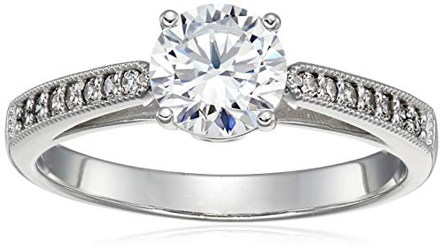 14k White Gold Engagement Ring CZ Cubic Zirconia 1.5ct. Milgrain Band - Size 6