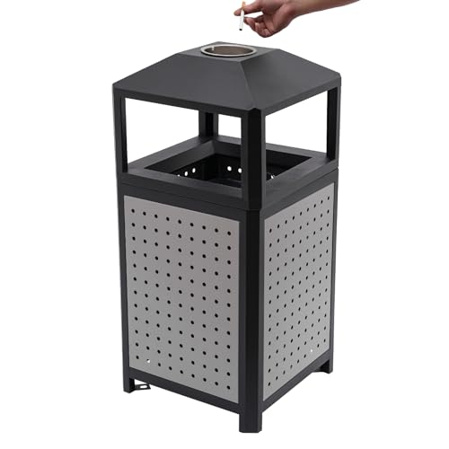 LyeXD 15 Gallon Outdoor Trash Can, Commercial Waste Container Galvanized Steel Garbage Can for Indoor and Outdoor Use, Trash Receptacle Garbage Enclosure with Ashtray for Kitchen