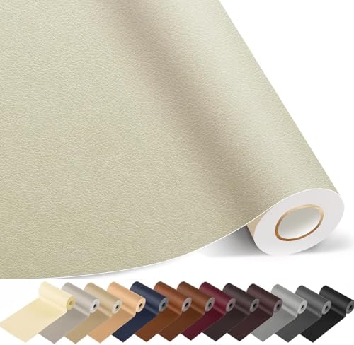 MICTER Pelle Adesiva per Riparazioni, 15x300cm Patch Pelle Adesiva, Toppe per Riparazione Autoadesive per Riparazione per Divano, Sedile Auto, Mobili, Borsa in Pelle, Tappezzeria(Bianco beige)