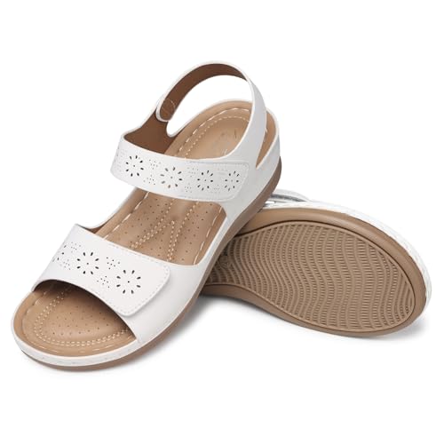 Image of SHIBEVER Women Flat Sandals Comfortable: Arch Support Sandals Dressy