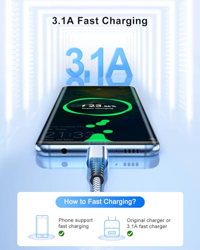 ANDTOBO USB C Cable, [3 Pack, 3.3FT] 3.1A USB to USB C Fast Charging Nylon Braided USB C Charger for iPhone 17 Air iPhone 16 15 Pro Max Plus, Samsung S21 S22 S23 S23+ S20 S10 S9, Note 20, Pixel 7