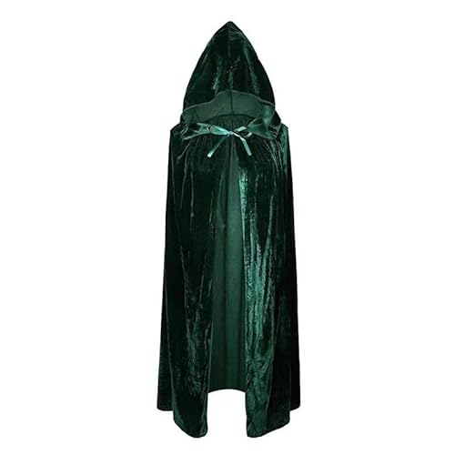 AIVibrat Velvet Hooded Cloak Adult Halloween Party Cape for Witch Vampire Cosplay Costume (Blackish Green, One Size)