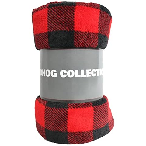 FOHOG Collection Flannel Fleece Silky Soft Throw Shaggy Blanket Lightweight Comfy and Cozy Plush Microfiber Travel Silk 50*60inch for Sofa Couch Bed (127*152 cm) Buffalo Plaid Red Cover